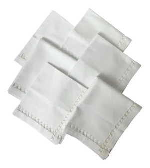 Vintage Hand-Stitched White Linen Dinner or Luncheon Napkins - Set of 6