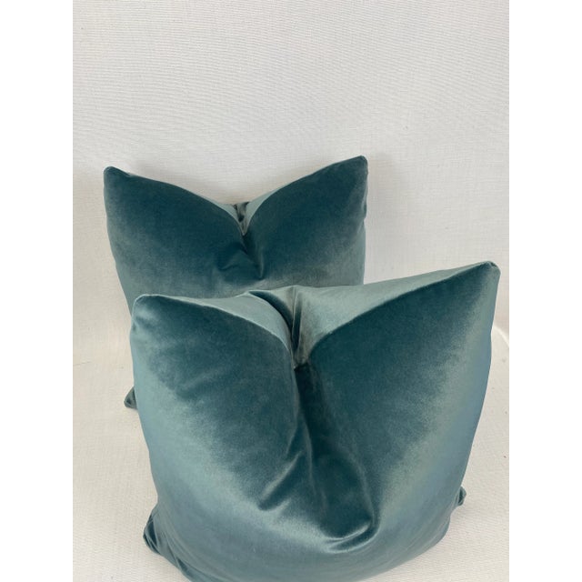 Custom pair of 22" pillows covered in Cowtan & Tout "Biltmore Velvet" in teal. This is a luxe velvet. These pillows have...