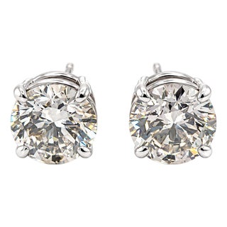 3.03ct M Si Round Natural Diamond Stud Earrings in 14k White Gold, Pair For Sale