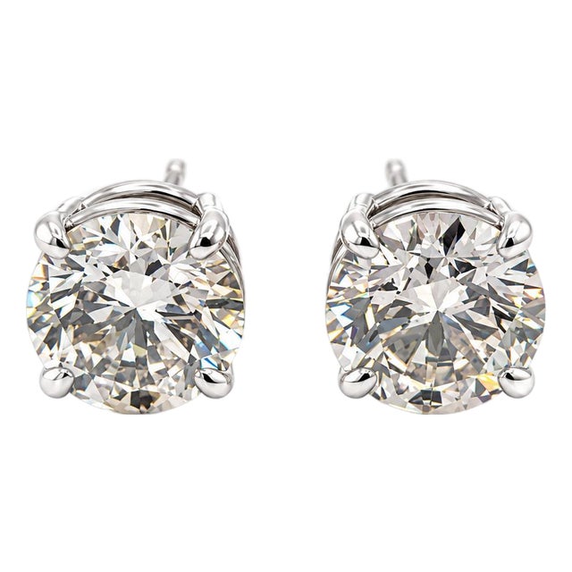 3.03ct M Si Round Natural Diamond Stud Earrings in 14k White Gold, Pair For Sale