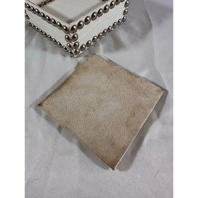 1990s Cool, Faux Alligator, Print, Stacking 4 Coasters With Silver Nail Heads with Box For Sale - Image 4 of 4