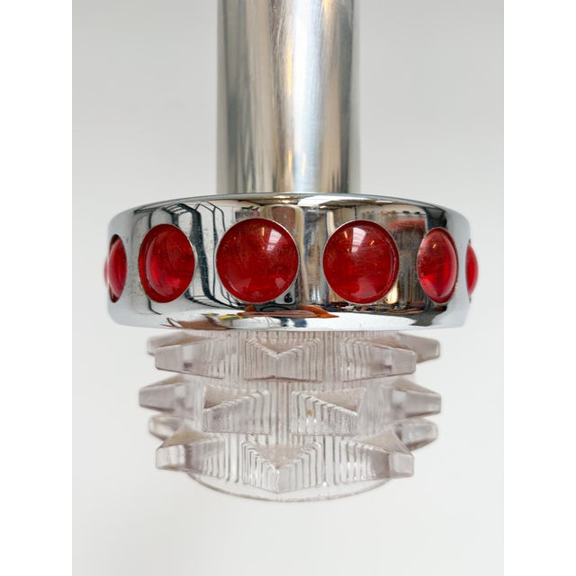 Chrome with Red Glass Ceiling Lamp attributed to Raak Design Team for Massive Lighting, 1960s For Sale - Image 4 of 12