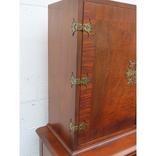 Wood Chippendale Early 1920s Tall China Cabinet Cupboard With Brass Accent 6453 For Sale - Image 7 of 18