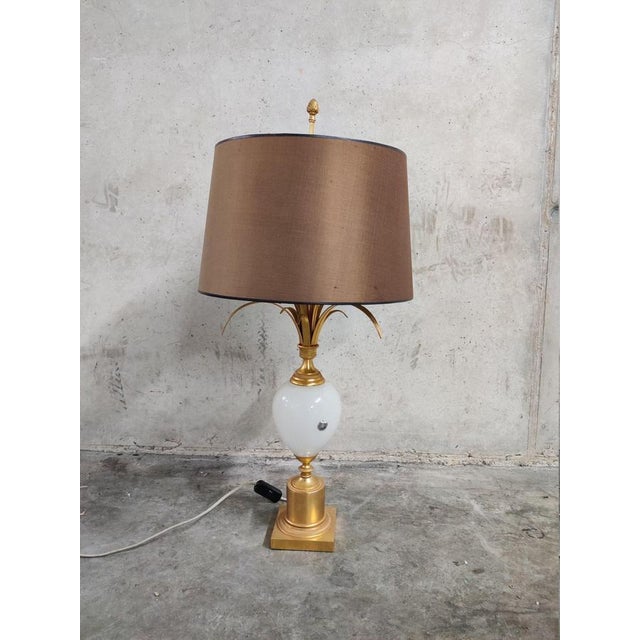 Brass and Opaline Pineapple Leaf Table Lamp, 1960s For Sale - Image 10 of 12