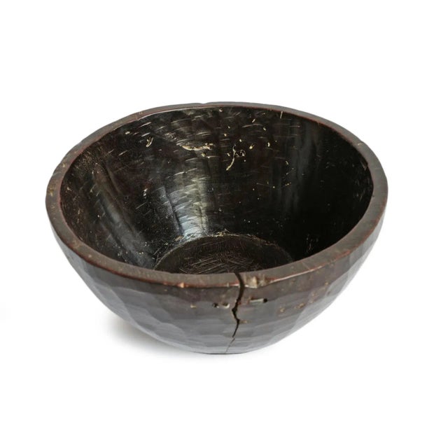 Vintage handmade wood bowl from Nepal. Rich ebony/espresso stain and beautiful signs of age and use. Includes cracks and...