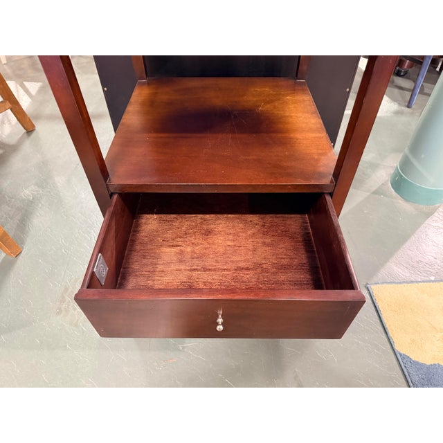 Contemporary Late 20th Century Barbara Barry for Baker Mahogany Étagère With Open Shelving and Lower Drawer For Sale - Image 3 of 10