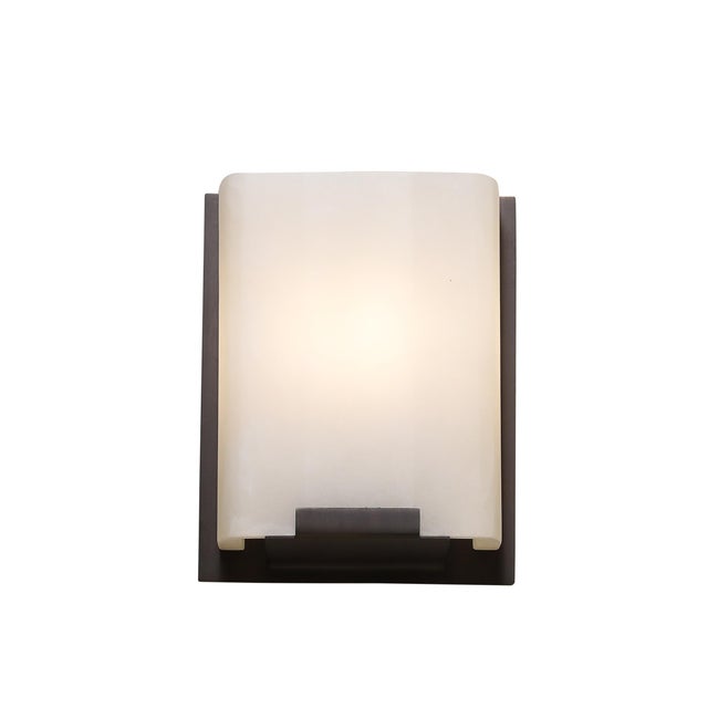 Alabaster Pair of Modernist Alabaster & Oil-Rubbed Bronze Wall Sconces For Sale - Image 8 of 18