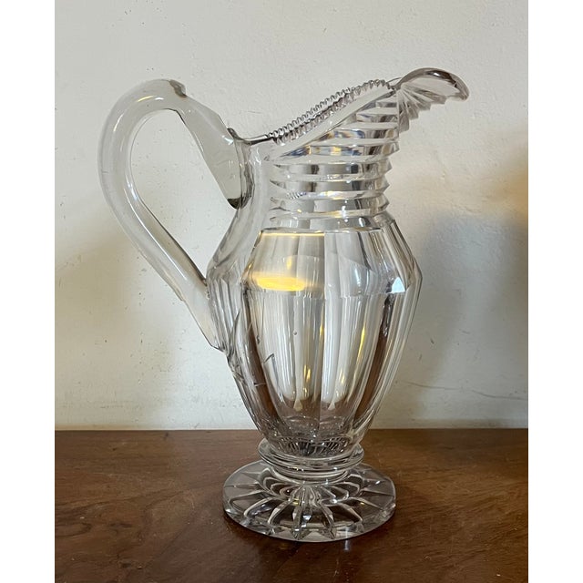 Large antique early 19th century George III Anglo Irish cut crystal wine ewer or water pitcher. Profusely cut with applied...