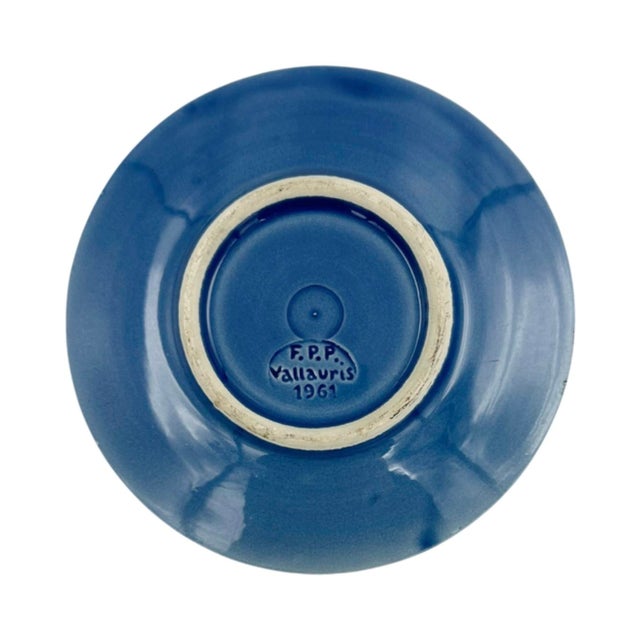 Mid 20th Century Vintage Grand Hotel Cap Ferrat Blue Ceramic Ashtray Catchall Dish For Sale - Image 5 of 11