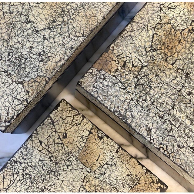 Black Set of 3 Crackle Finish Lacquer Nesting Boxes For Sale - Image 8 of 11