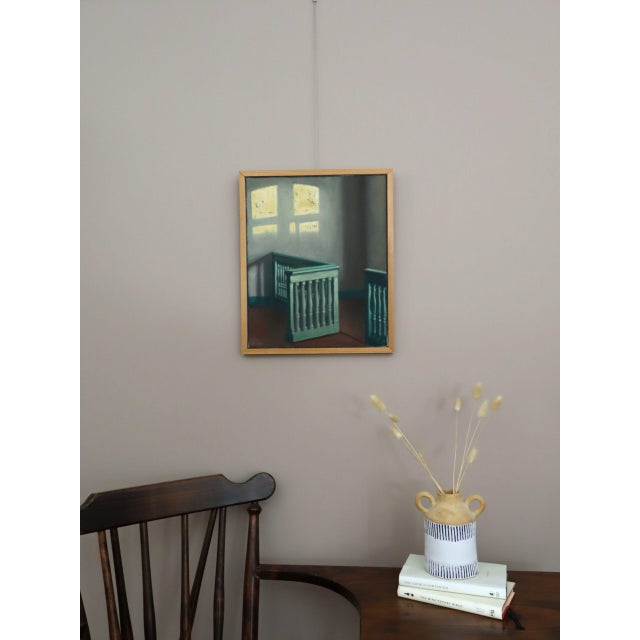 Mid-Century Modern Mid-Century Modern 'Sunlit Landing' Vintage Swedish Original Interior Oil Painting, Framed For Sale - Image 3 of 14