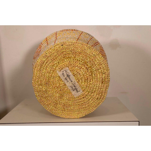 Katherine Westphal Big Sky Signed Raffia Woven Basket w/ Feather Accents 1994 For Sale - Image 9 of 10
