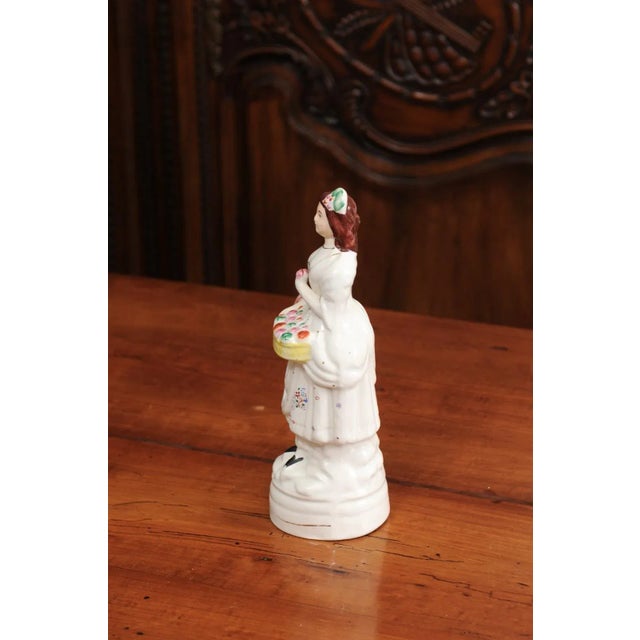 Mid 20th Century Small English Porcelain Decorative Figurine Depicting Lady with Floral Basket For Sale - Image 9 of 12