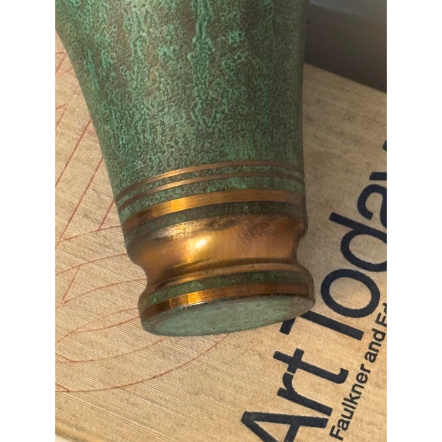 Signed Carl Sorensen Art Deco Verdigris Bronze Trumpet Vase Model No. 1262 Circa 1925 - 1935 For Sale In Raleigh - Image 6 of 7