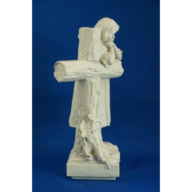 Ceramic Large 20th Century Biscuit Porcelain Sculpture of a Little Girl Praying on a Cross from Betoule Et Cie, Limoges, France For Sale - Image 7 of 18