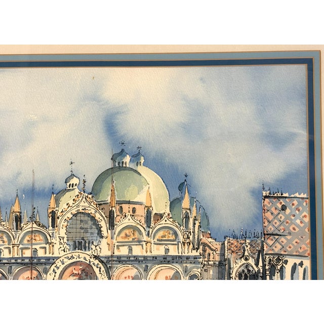 Signed and Framed Original Watercolor Painting of 'The Piazza at San Marco Square' For Sale - Image 4 of 18