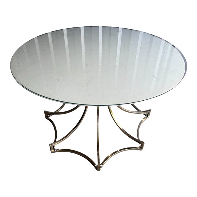 Bernhardt Hollywood Regency Sculptural Brass Star Base Round Glass Top Table, 42" For Sale