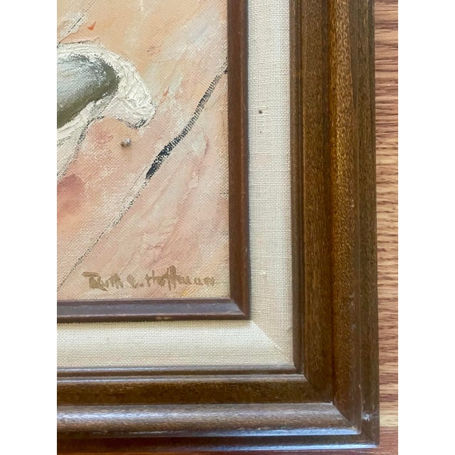 Textile "Yellow Hibiscus" Still Life Framed Oil Painting by Ruth Erb Hoffman, c.1956 For Sale - Image 7 of 11