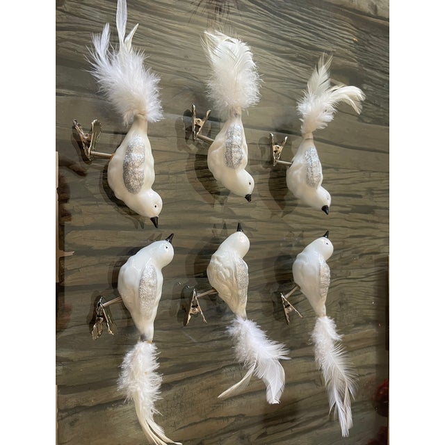 6 Vintage Glass Bied Clip on Ornaments For Sale - Image 4 of 4