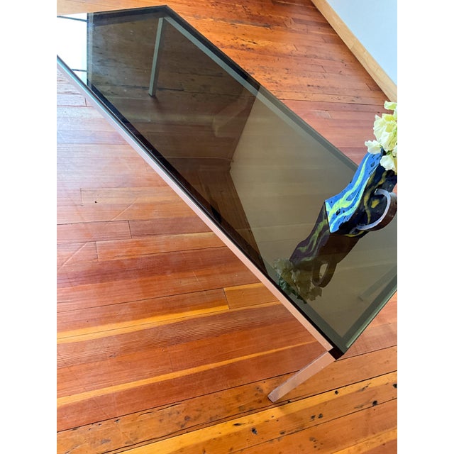 Florence Knoll Attributed Aluminum and Smoked Glass Coffee Table For Sale - Image 9 of 9