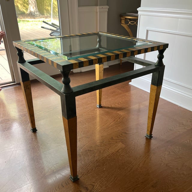 Metal 1980s Attributed to Brunschwig & Fils Modern Glass Top Accent Table For Sale - Image 7 of 9