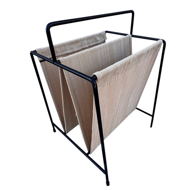 Paul McCobb for Fritz Hansen Magazine Holder, Black Steel & Tan Textile For Sale