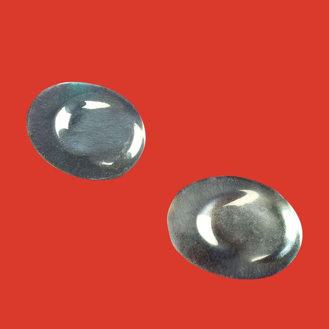 Abstract 1990s Elegant Sterling Silver Oval Earrings - Set of 2 For Sale - Image 3 of 4