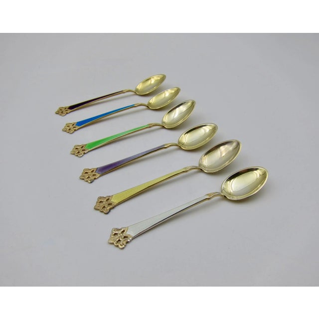 Sterling Silver Gilt and Enamel Spoon Set From Theodor Olsens of Norway For Sale - Image 4 of 10