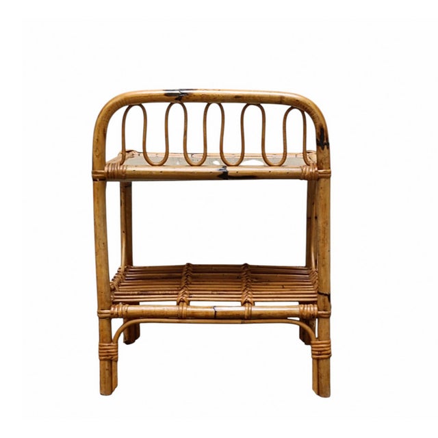 Mid-Century Modern Rattan and Bamboo Bedside Table with a Brass Shelf, Italy, 1960s For Sale - Image 3 of 7