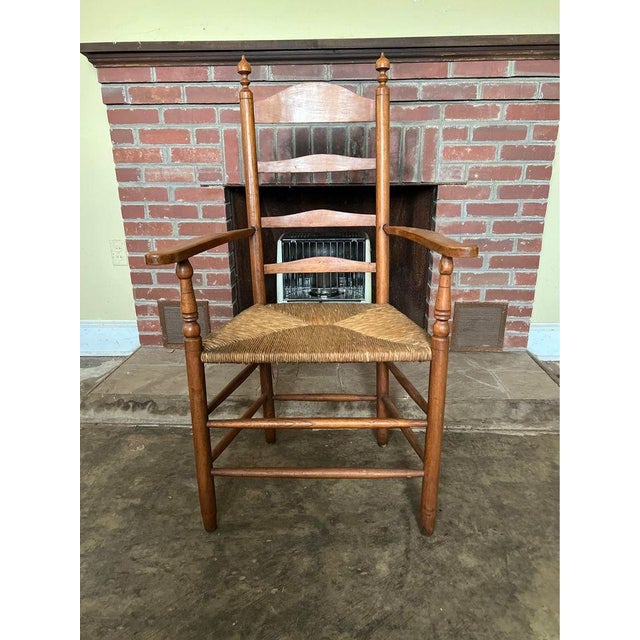 Early 20th Century Antique American Shaker Style High Ladder Back Rush Seat Armchair For Sale In Washington DC - Image 6 of 12