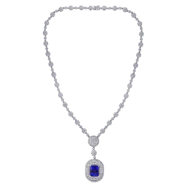 7 Carat Cushion Tanzanite and 13 Carat Diamond Pendant/ Necklace 18 Karat Gold For Sale - Image 17 of 18