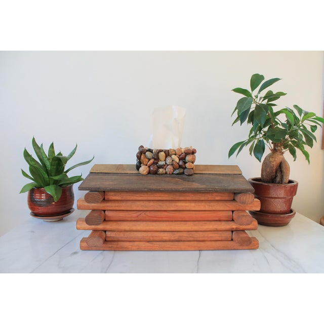 Vintage Handmade Log Cabin Tissue Box Cover For Sale - Image 4 of 7