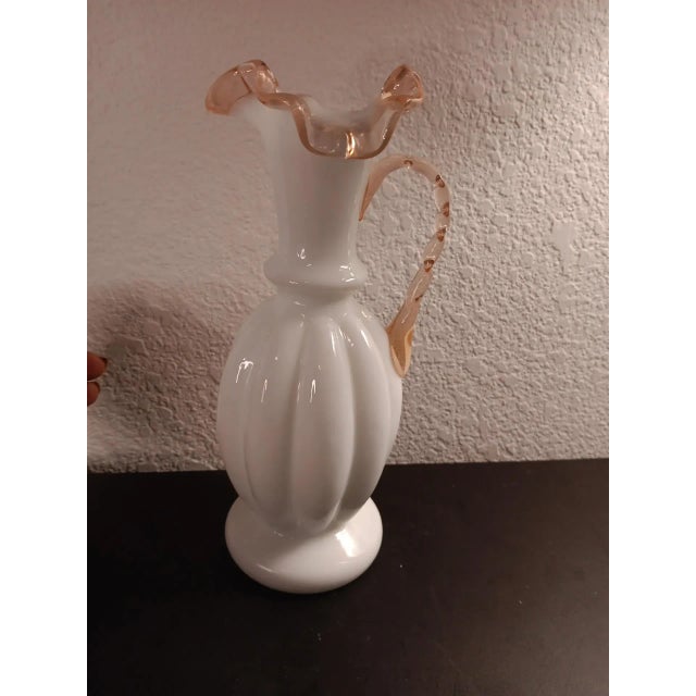 Glass Fenton Pink Crest & Handle Pitcher Vase Circa 1945 For Sale - Image 7 of 8