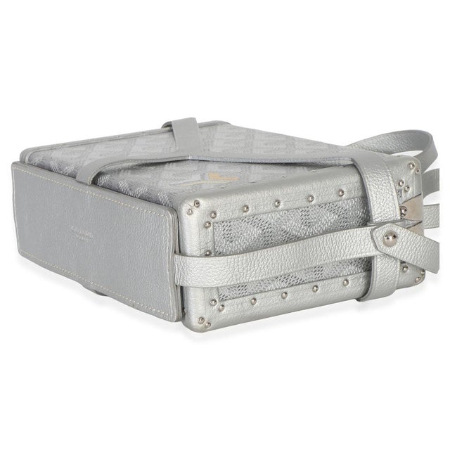 Silver Precious Metals Goyardine Canvas Minaudiere Trunk For Sale In New York - Image 6 of 9
