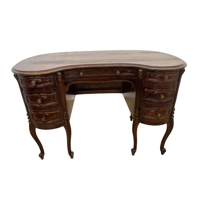 Gorgeous Vintage French Desk Kidney Shaped Vanity Seven Carved Drawers Petite Size 45" Wide X 24" Deep X 31" Tall. Very...