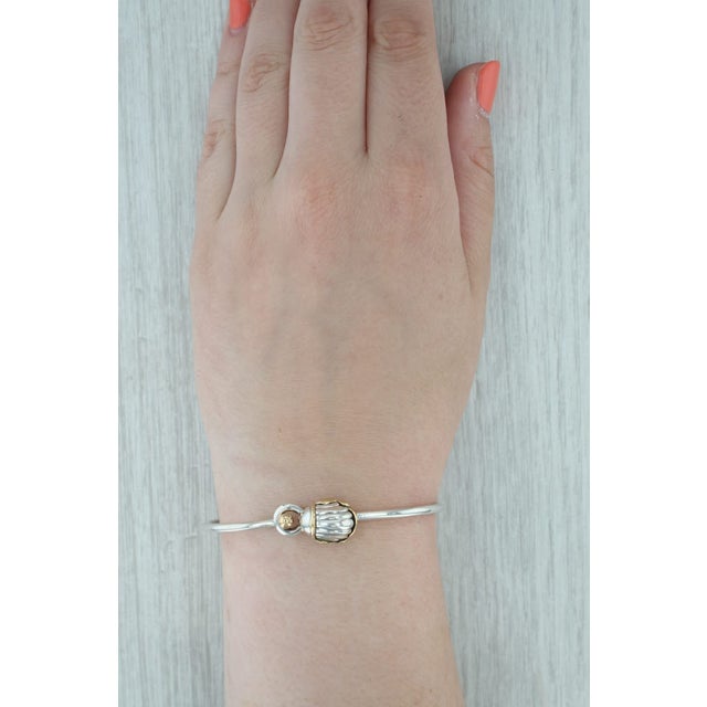 Metal Tiffany Scarab Bangle Bracelet W/ Pouch Box Sterling Silver 18k Gold 7" For Sale - Image 7 of 7