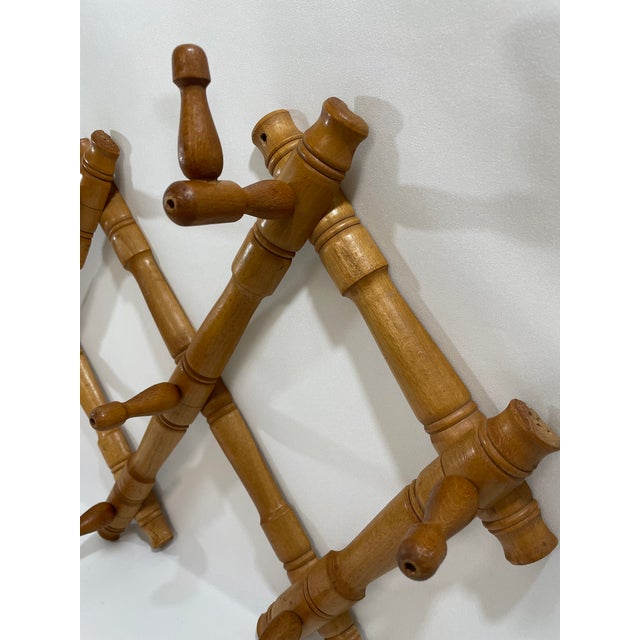1950s Expandable Bulgarian Faux Bamboo Wooden Coat and Hat Rack For Sale - Image 6 of 18