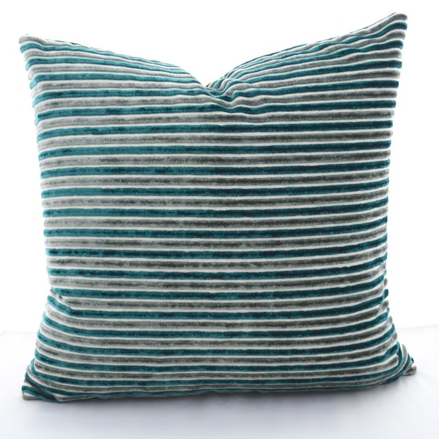 Turquoise & Grey Stripes Velvet Square Pillow Covers a Pair Chairish