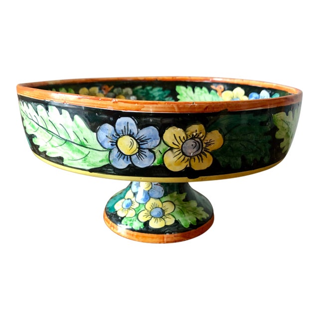 Vintage Italian Pottery Floral Compote For Sale
