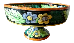 Vintage Italian Pottery Floral Compote