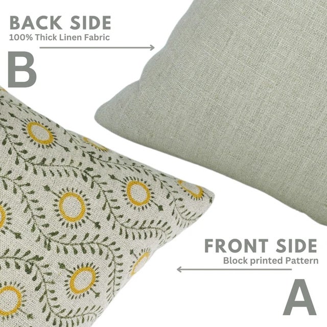 Fabdivine Boho Style Block Printed Pillow Cover 20x20 Inch Thick Linen For Sale - Image 4 of 5