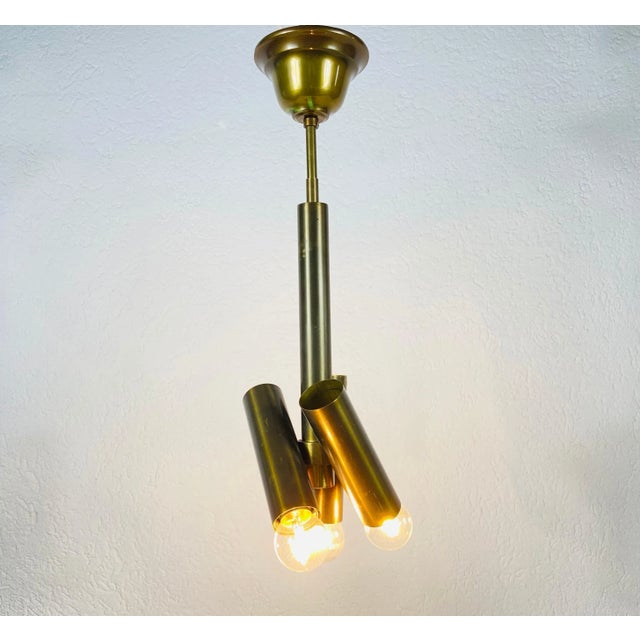 Metal Mid-Century Italian Brass 3-Arm Chandelier in the Style of Stilnovo, Italy, 1950s For Sale - Image 7 of 8