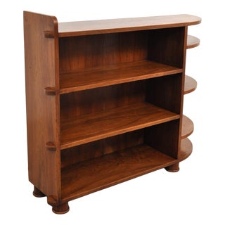 Vintage Walnut Bookcase with Curve, 1930s For Sale