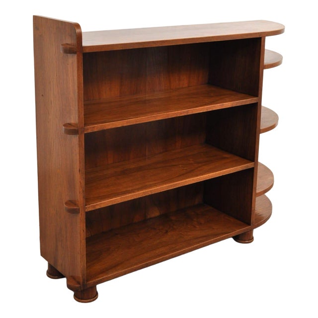 Vintage Walnut Bookcase with Curve, 1930s For Sale