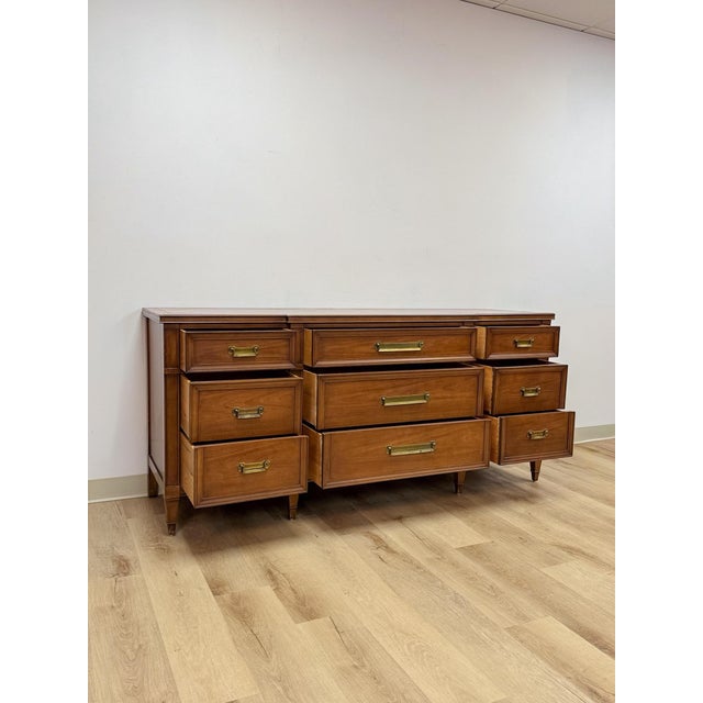 Vintage Dresser Drexel Transitional MCM Nine Drawer Lowboy Brass Handles For Sale - Image 12 of 18