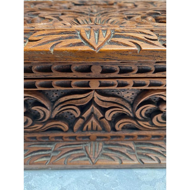 1950s Vintage Black Forest Hand Carved Walnut Jewelry Box For Sale - Image 10 of 13