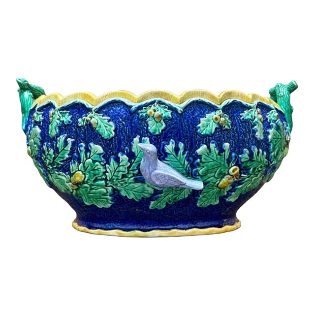 French Vintage Majolica , Scalloped Shape Center Bowl/ Planter. For Sale