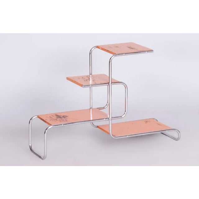 Bauhaus Chrome-Plated Steel & Lacquered Wood Shelf, Czechia, 1930s For Sale - Image 10 of 10