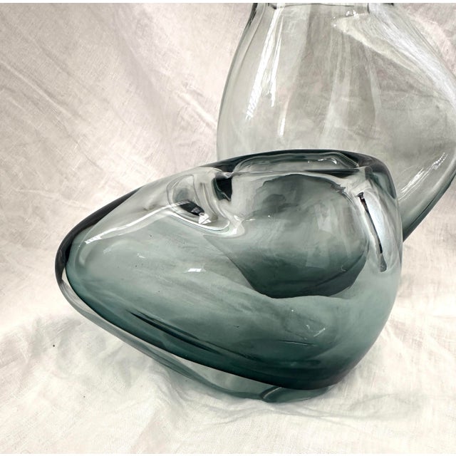 Glass Pair of Per Lutken Holmegaaurd Smoked Teal Vases For Sale - Image 7 of 10