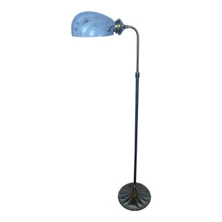 Vintage Brass Floor Lamp with Murano Shade For Sale